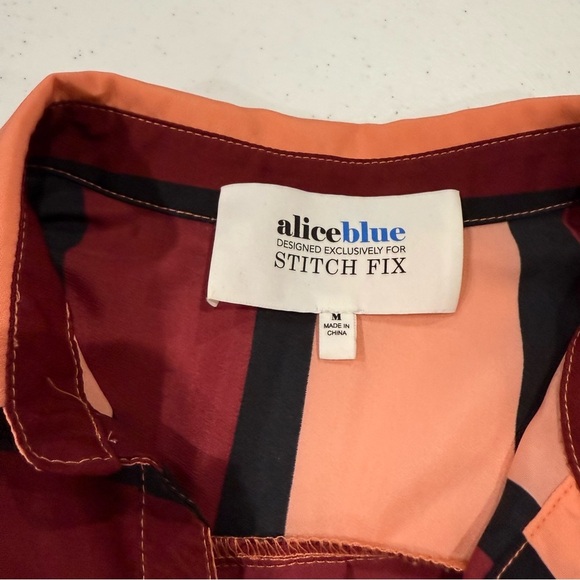 Alice Blue Stitch Fix Blouse Long Sleeve with Tabs Multicolor Stripes Women’s M - Picture 10 of 12